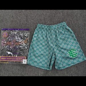 Eric Emanuel Teal Patterned Men's Athletic Shorts with Green Logo Patch